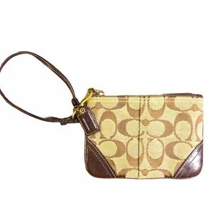 Coach Brown Tan Monogram Wristlet